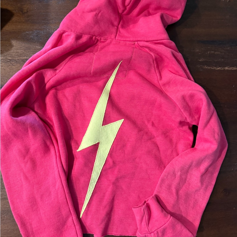 Aviator Nation Pink Hoodie with Yellow Bolt